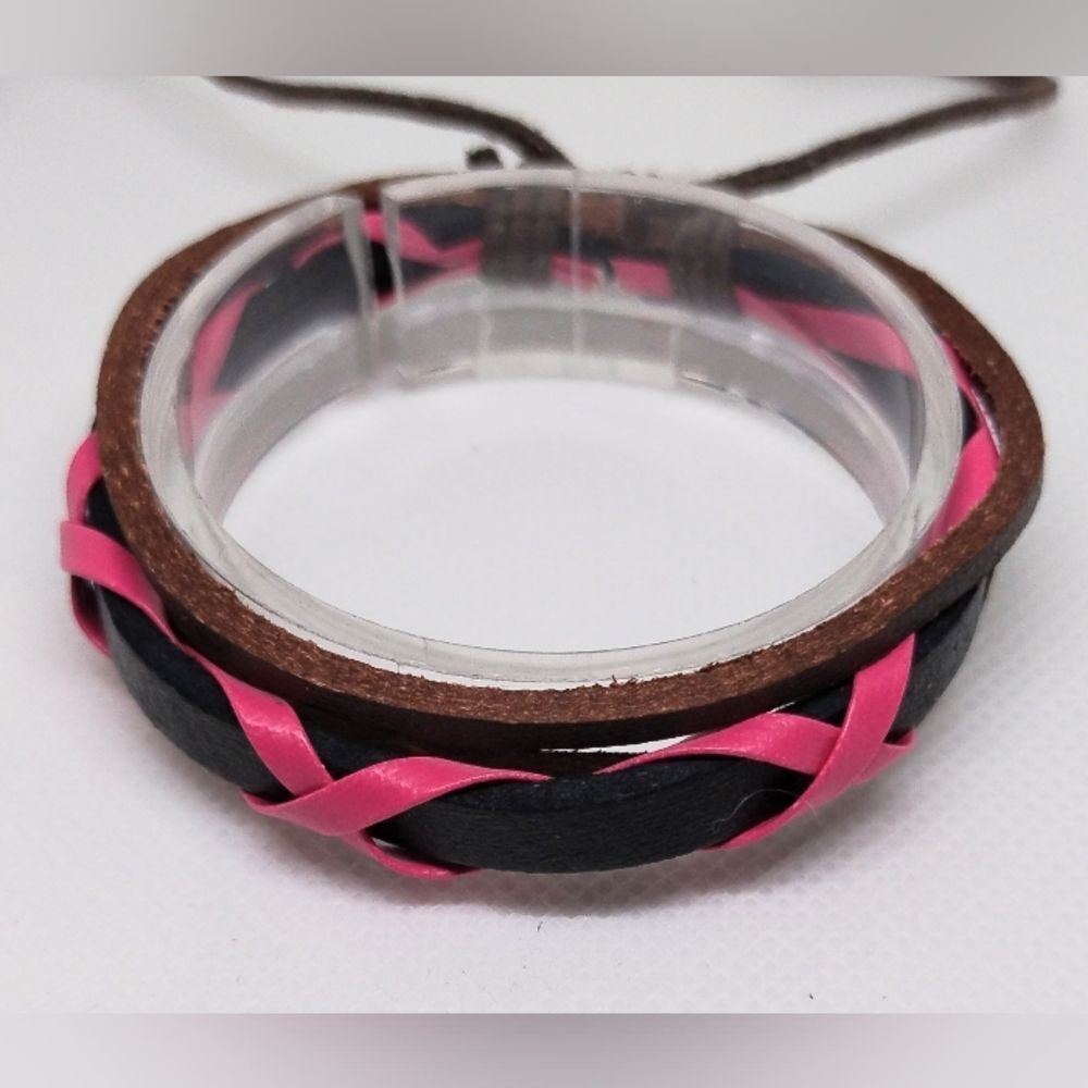 Men's bracelet leather layered black new e84